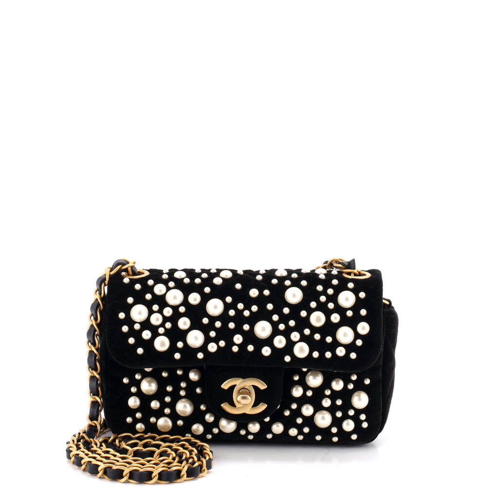 Chanel Mini CC Chain Flap Quilted Velvet with Faux Pearls